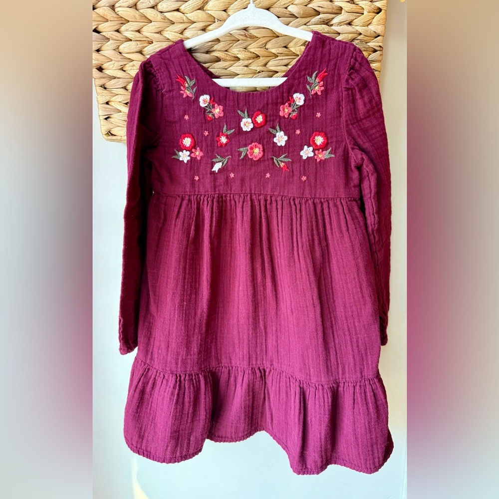 Cat & Jack Burgundy Floral Embroidered Dress 5T